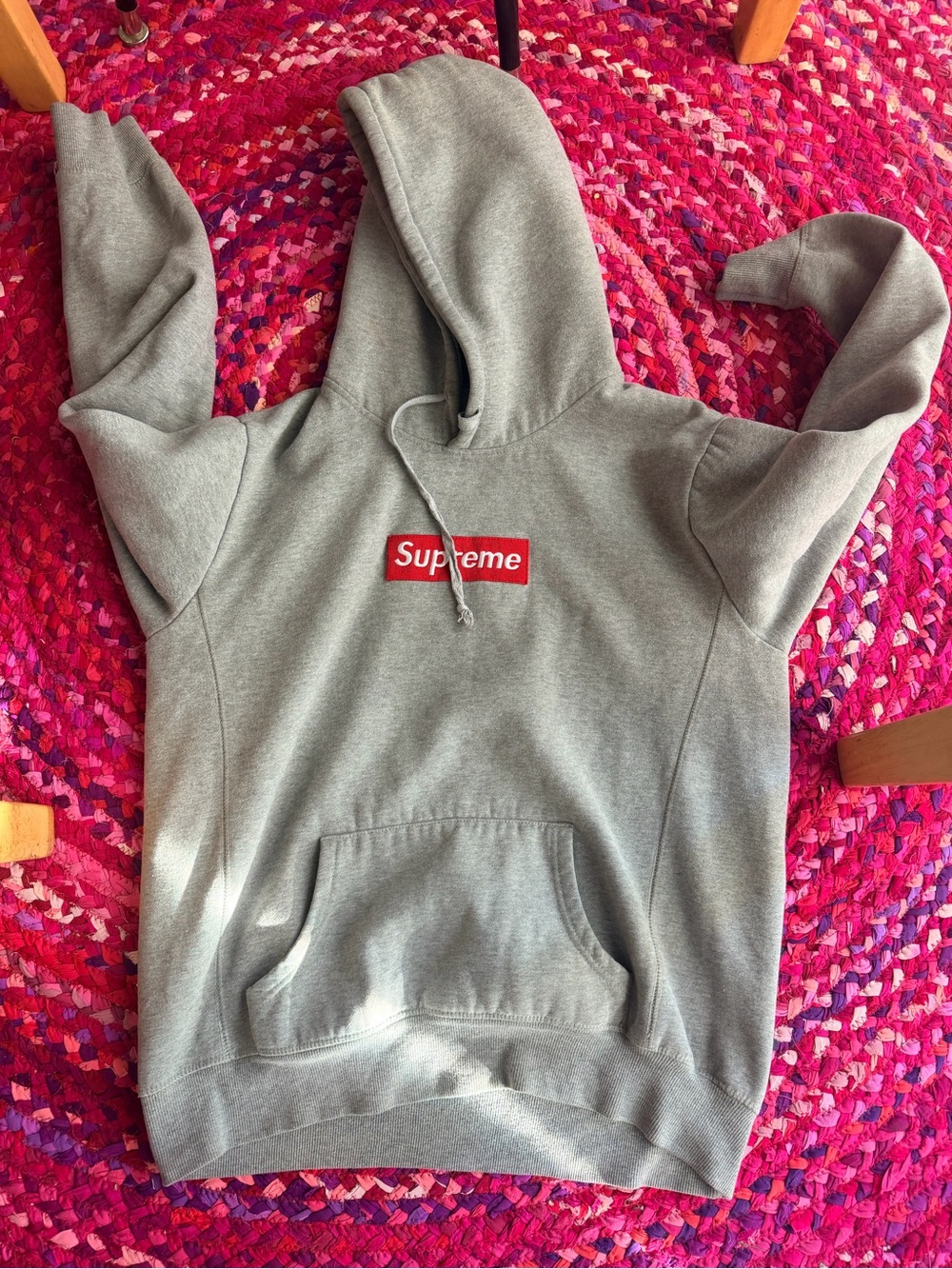 Gray Box Logo Hoodie - Gray/Red